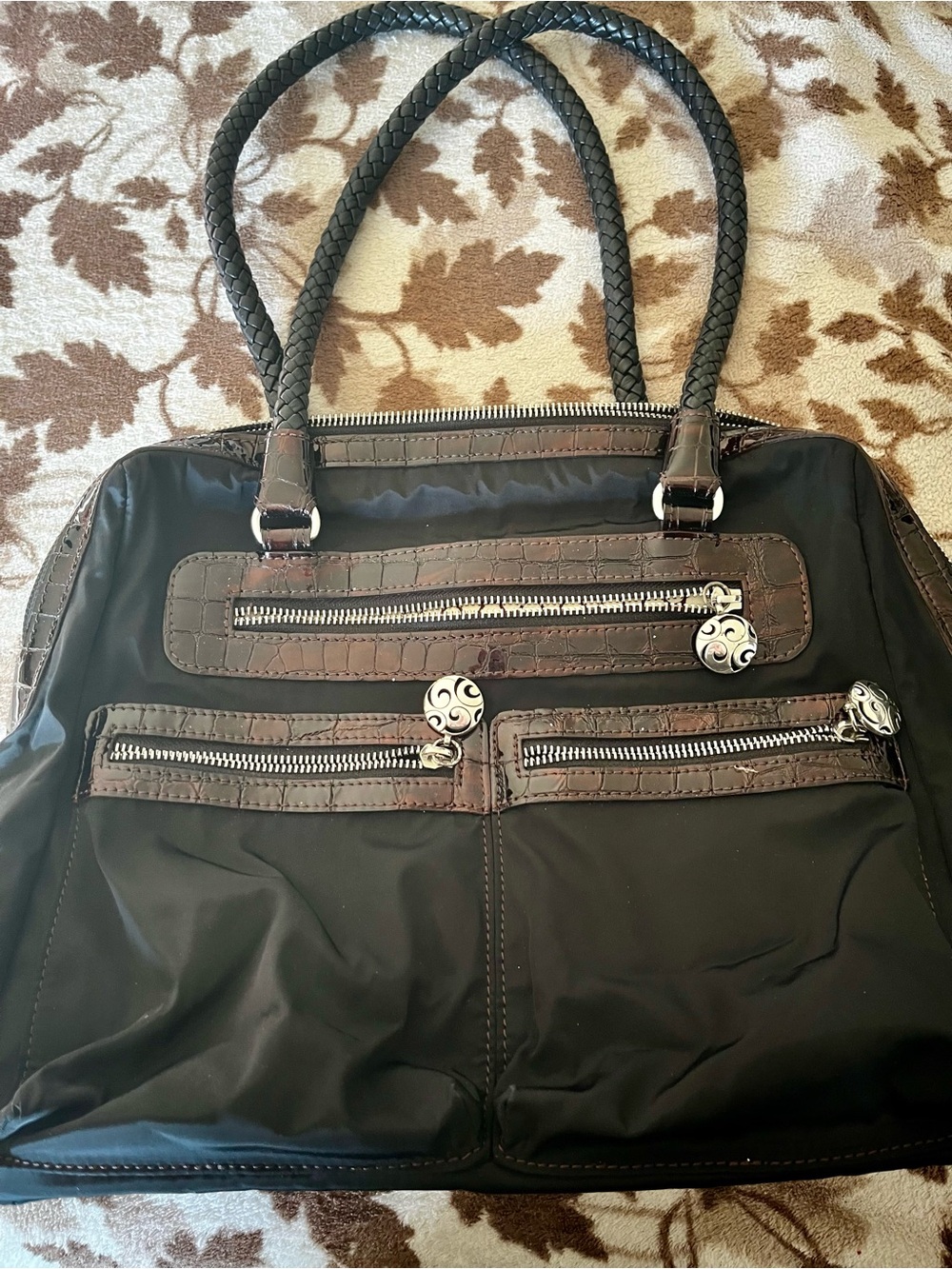 Brighton Cream and Maroon Polka Dot tote